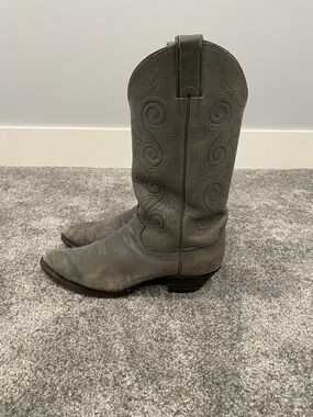Justin Boots Mens 8.5D Style 7909 Gray Leather Western Cowboy Stitch Pull On VTG